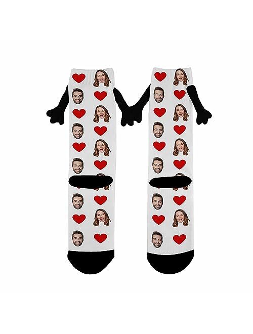 Artsadd Custom Face Socks for Men Women, Magnetic Hand in Hand Socks, Funny Friendship Couple Holding Hands Socks