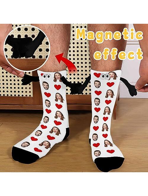 Artsadd Custom Face Socks for Men Women, Magnetic Hand in Hand Socks, Funny Friendship Couple Holding Hands Socks