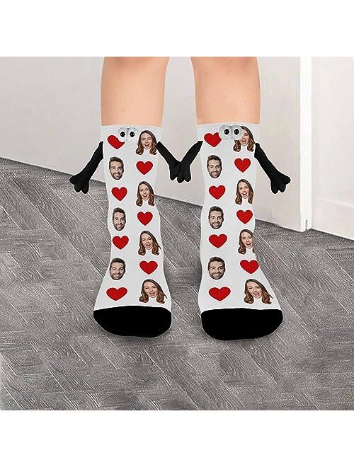 Artsadd Custom Face Socks for Men Women, Magnetic Hand in Hand Socks, Funny Friendship Couple Holding Hands Socks