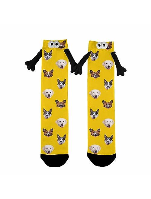 Artsadd Custom Face Socks for Men Women, Magnetic Hand in Hand Socks, Funny Friendship Couple Holding Hands Socks