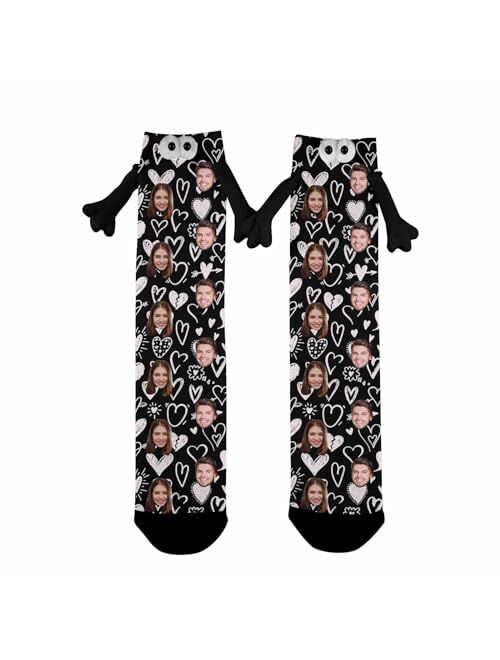 Artsadd Custom Face Socks for Men Women, Magnetic Hand in Hand Socks, Funny Friendship Couple Holding Hands Socks