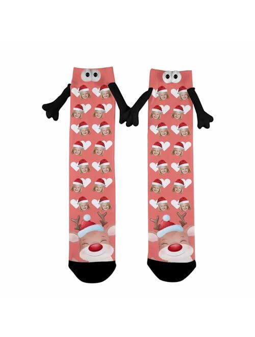 Artsadd Funny Christmas Socks Custom Face Socks Novelty Personalized Holding Hands Socks Unisex Xmas Holiday Socks Gifts