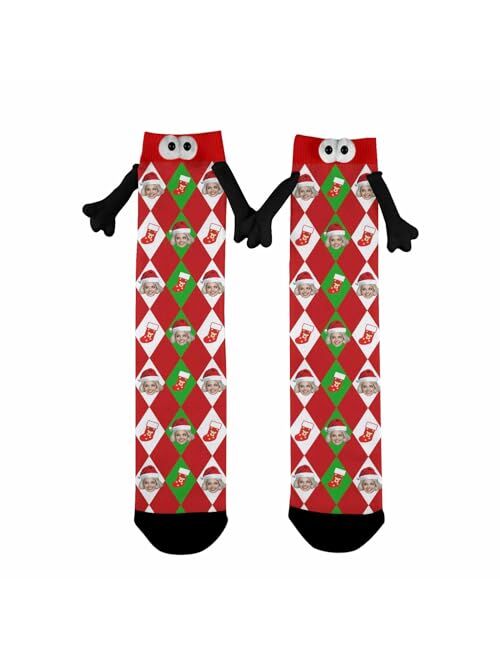 Artsadd Funny Christmas Socks Custom Face Socks Novelty Personalized Holding Hands Socks Unisex Xmas Holiday Socks Gifts