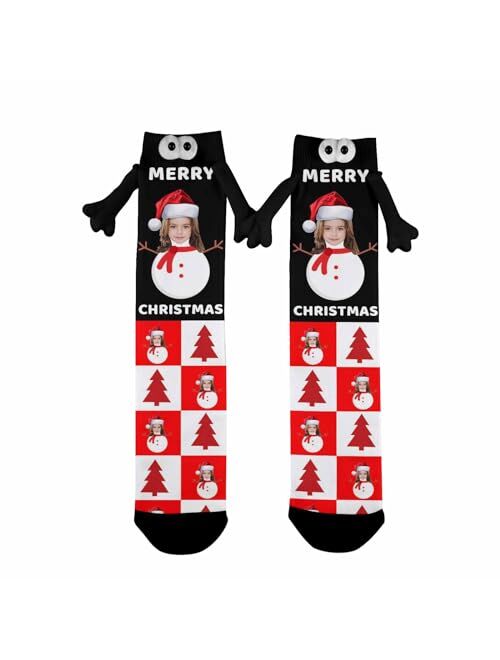 Artsadd Funny Christmas Socks Custom Face Socks Novelty Personalized Holding Hands Socks Unisex Xmas Holiday Socks Gifts