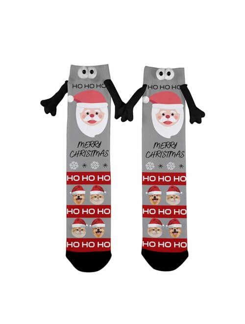 Artsadd Funny Christmas Socks Custom Face Socks Novelty Personalized Holding Hands Socks Unisex Xmas Holiday Socks Gifts