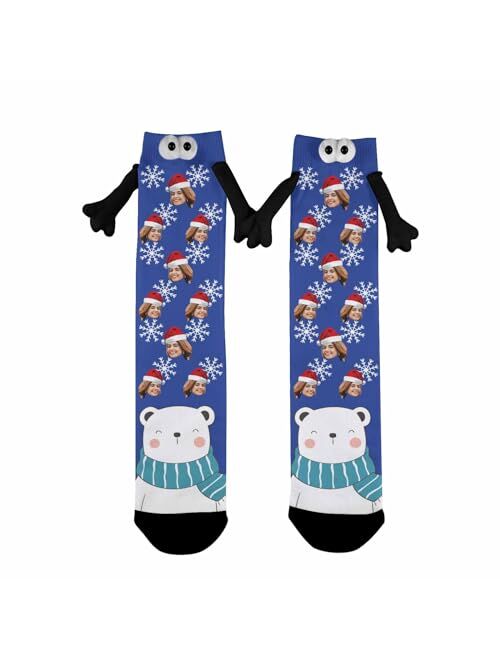 Artsadd Funny Christmas Socks Custom Face Socks Novelty Personalized Holding Hands Socks Unisex Xmas Holiday Socks Gifts