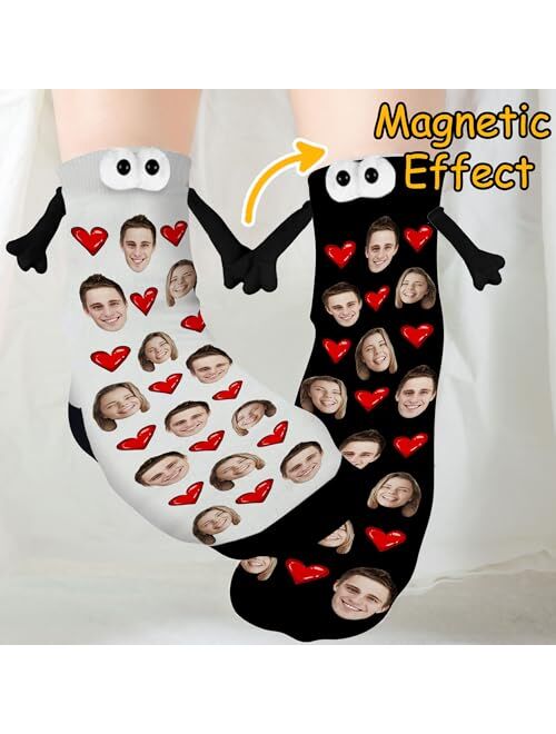 Artsadd Custom Holding Hands Socks with Face, Customized Magnetic Socks with Photo, Christmas Gifts for Boyfriend Couple