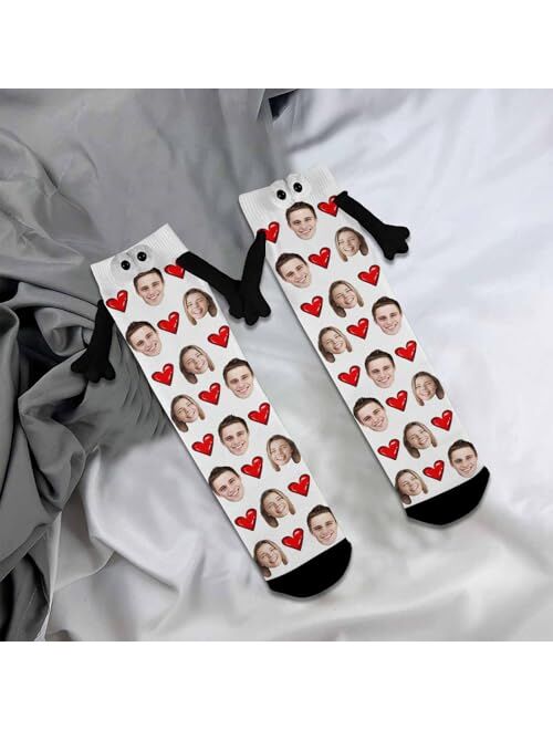 Artsadd Custom Holding Hands Socks with Face, Customized Magnetic Socks with Photo, Christmas Gifts for Boyfriend Couple