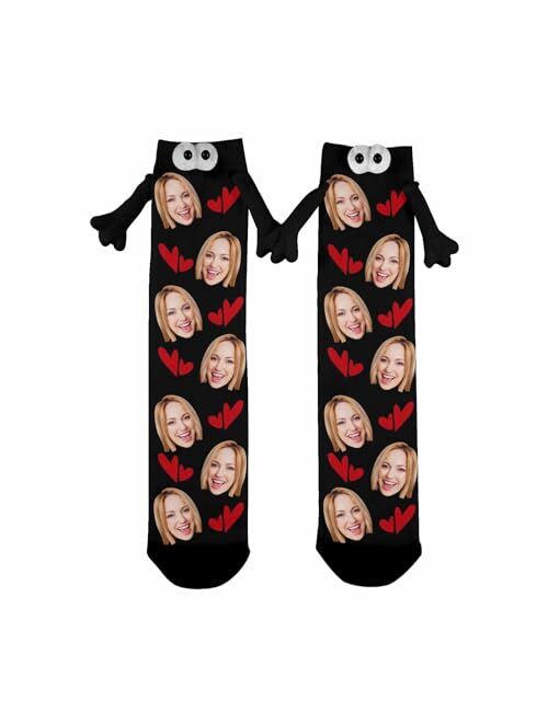 Artsadd Custom Holding Hands Socks with Face, Customized Magnetic Socks with Photo, Christmas Gifts for Boyfriend Couple