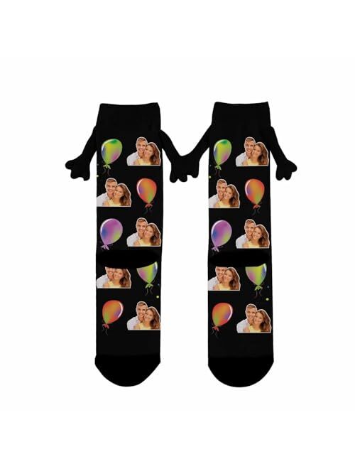 Artsadd Custom Holding Hands Socks with Photo Personalized Face Socks Funny Gifts for Women Men Kids Dad Mom Couples Bestie