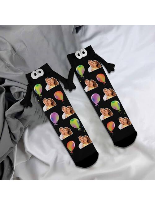 Artsadd Custom Holding Hands Socks with Photo Personalized Face Socks Funny Gifts for Women Men Kids Dad Mom Couples Bestie