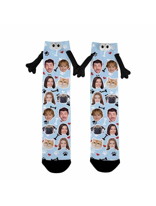 Artsadd Custom Holding Hands Socks with Photo Personalized Face Socks Funny Gifts for Women Men Kids Dad Mom Couples Bestie