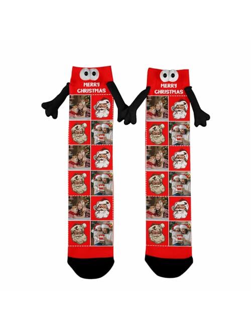 Artsadd Custom Holding Hands Socks with Photo Personalized Face Socks Funny Gifts for Women Men Kids Dad Mom Couples Bestie