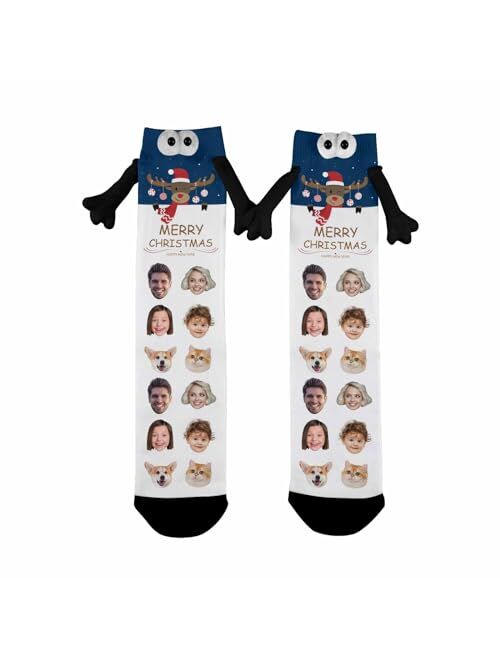 Artsadd Custom Holding Hands Socks with Photo Personalized Face Socks Funny Gifts for Women Men Kids Dad Mom Couples Bestie