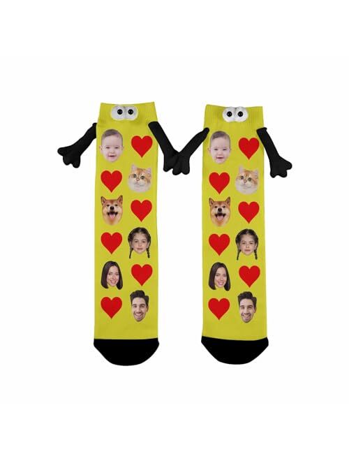 Artsadd Custom Holding Hands Socks with Photo Personalized Face Socks Funny Gifts for Women Men Kids Dad Mom Couples Bestie