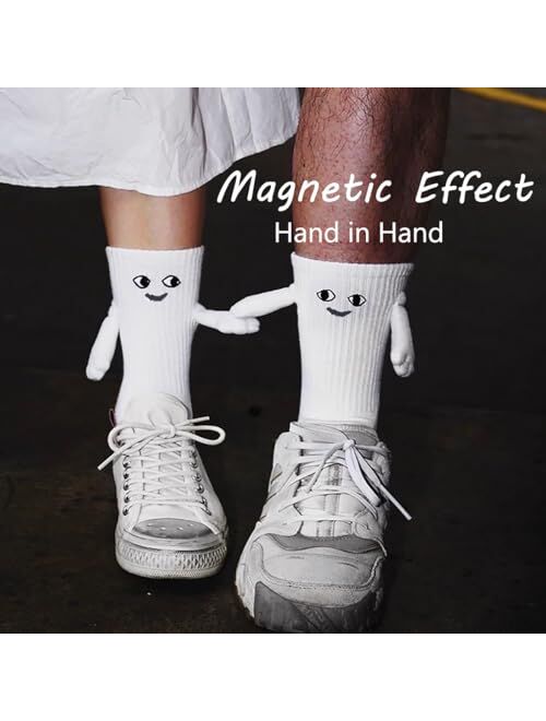 Trasfit Holding Hands Socks, Funny Magnetic Suction 3D Doll Couple Socks Friendship Socks Christmas Gifts for Valentines