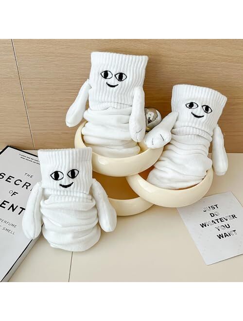 Trasfit Holding Hands Socks, Funny Magnetic Suction 3D Doll Couple Socks Friendship Socks Christmas Gifts for Valentines