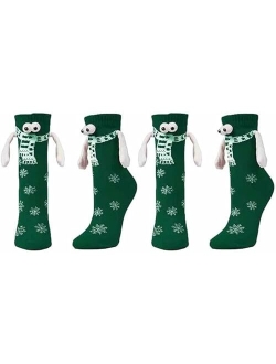 EASYFORALL 2 Pairs Couple Magnetic Holding Socks Funny 3D Doll Hand in Hand Socks for Women Men Halloween Christmas Gifts