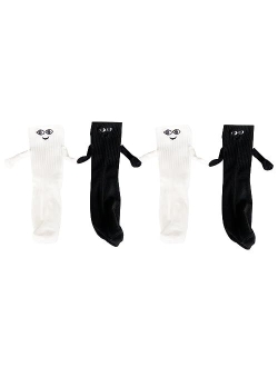 EASYFORALL 2 Pairs Couple Magnetic Holding Socks Funny 3D Doll Hand in Hand Socks for Women Men Halloween Christmas Gifts