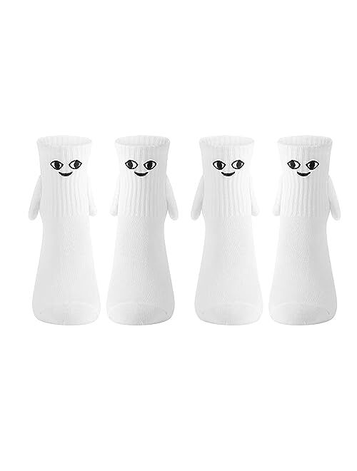 EASYFORALL 2 Pairs Couple Magnetic Holding Socks Funny 3D Doll Hand in Hand Socks for Women Men Halloween Christmas Gifts