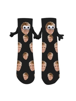 Yopicks Custom Holding Hands Socks with Photo, Custom Face Socks with Hands, Funny Socks Gifts for Boyfriend Couple (1 Pair)