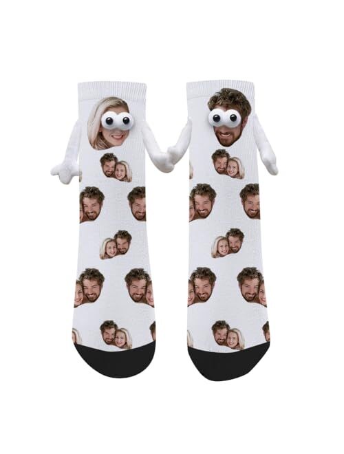 Yopicks Custom Holding Hands Socks with Photo, Custom Face Socks with Hands, Funny Socks Gifts for Boyfriend Couple (1 Pair)