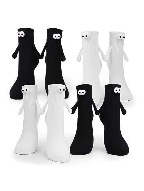 BSRESIN Magnetic Socks (Hand in Hand) for Couples, Hand Holding Socks for Women Friends (White or Black or White + Black)