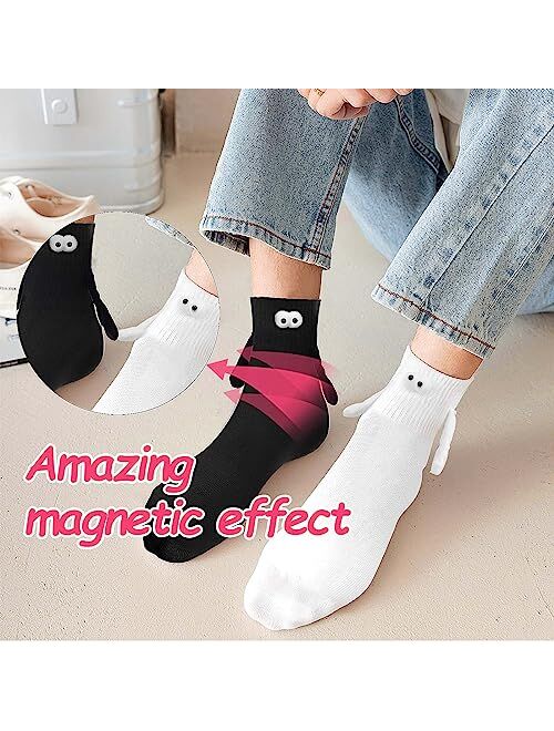 BSRESIN Magnetic Socks (Hand in Hand) for Couples, Hand Holding Socks for Women Friends (White or Black or White + Black)