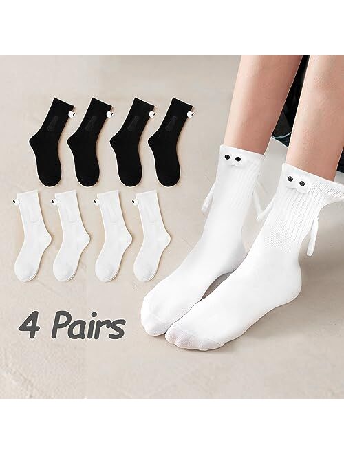 BSRESIN Magnetic Socks (Hand in Hand) for Couples, Hand Holding Socks for Women Friends (White or Black or White + Black)