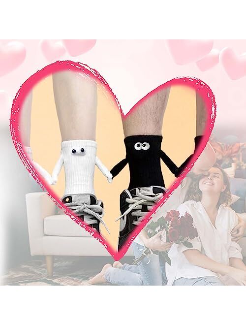 BSRESIN Magnetic Socks (Hand in Hand) for Couples, Hand Holding Socks for Women Friends (White or Black or White + Black)