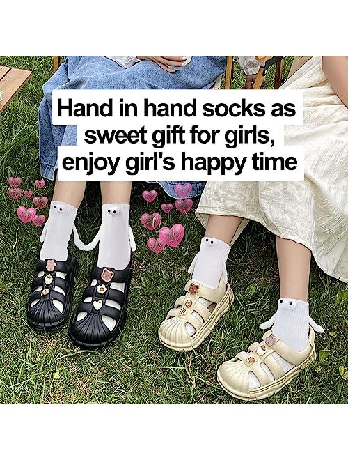 BSRESIN Magnetic Socks (Hand in Hand) for Couples, Hand Holding Socks for Women Friends (White or Black or White + Black)