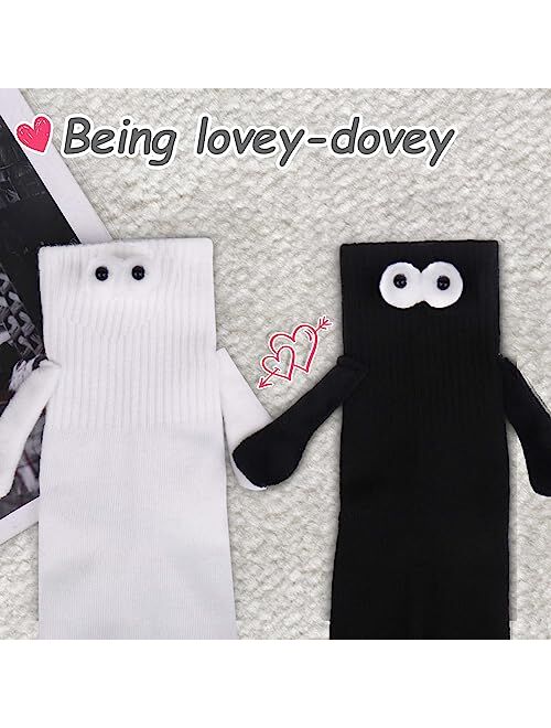 BSRESIN Magnetic Socks (Hand in Hand) for Couples, Hand Holding Socks for Women Friends (White or Black or White + Black)