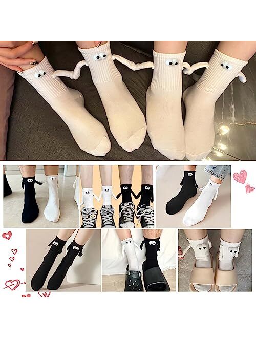 BSRESIN Magnetic Socks (Hand in Hand) for Couples, Hand Holding Socks for Women Friends (White or Black or White + Black)