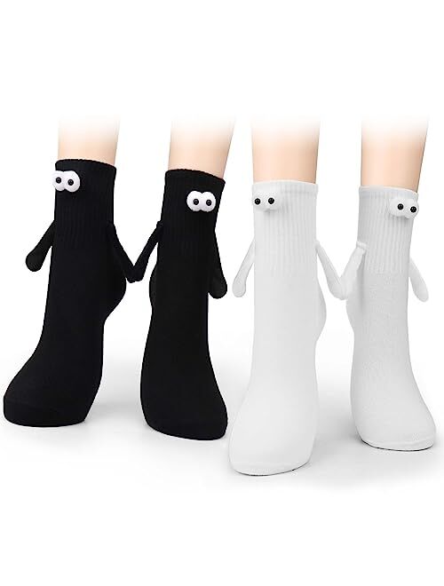 BSRESIN Magnetic Socks (Hand in Hand) for Couples, Hand Holding Socks for Women Friends (White or Black or White + Black)