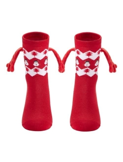 Thaisu Christmas Couple Hand Holding Socks, Novelty Mid-Tube Magnetic Socks Funny Xmas Holding Hands Socks for Couples Friends