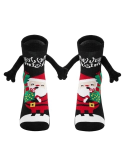 Thaisu Christmas Couple Hand Holding Socks, Novelty Mid-Tube Magnetic Socks Funny Xmas Holding Hands Socks for Couples Friends