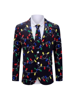 uideazone Men's Christmas Blazer Suit 3D Printed Tuxedo Jacket Xmas Party Sports Coat with Tie for Dinner,Prom,Wedding