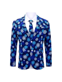 uideazone Men's Christmas Blazer Suit 3D Printed Tuxedo Jacket Xmas Party Sports Coat with Tie for Dinner,Prom,Wedding