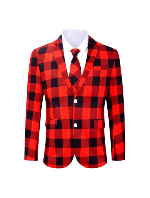 uideazone Men's Christmas Blazer Suit 3D Printed Tuxedo Jacket Xmas Party Sports Coat with Tie for Dinner,Prom,Wedding