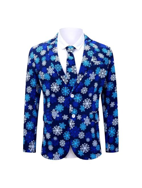 uideazone Men's Christmas Blazer Suit 3D Printed Tuxedo Jacket Xmas Party Sports Coat with Tie for Dinner,Prom,Wedding