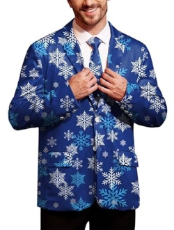 Arvilhill Mens Christmas Ugly Blazer 3D Graphic Print Long Sleeve Suit Jacket with Tie