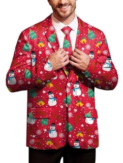 Arvilhill Mens Christmas Ugly Blazer 3D Graphic Print Long Sleeve Suit Jacket with Tie