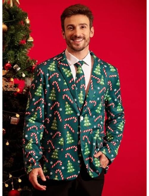 Arvilhill Mens Christmas Ugly Blazer 3D Graphic Print Long Sleeve Suit Jacket with Tie