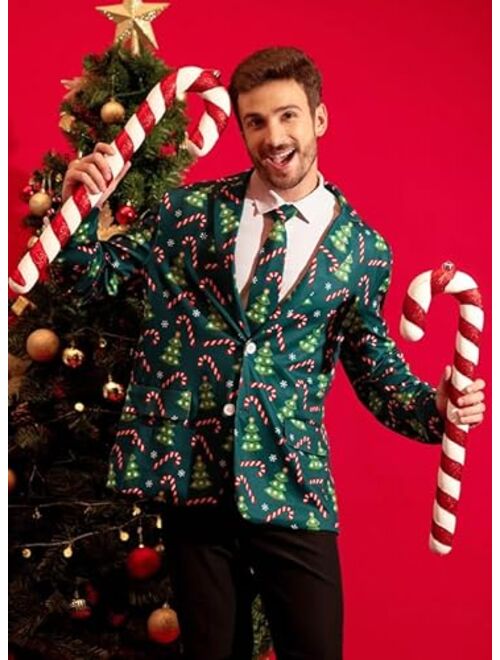 Arvilhill Mens Christmas Ugly Blazer 3D Graphic Print Long Sleeve Suit Jacket with Tie