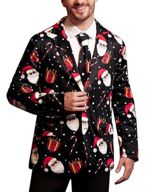 Arvilhill Mens Christmas Ugly Blazer 3D Graphic Print Long Sleeve Suit Jacket with Tie