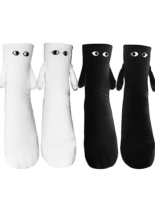 Honganda Novelty Couple Holding Hands Socks, Funny Women Men Magnetic Mid-Tube Socks for for Couples Friends Sisters Lovers