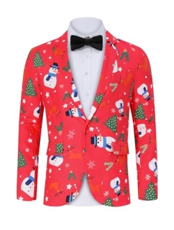 TURETRENDY Men's Christmas Blazer Jacket Xmas Funny Ugly Casual One Button Holiday Suit