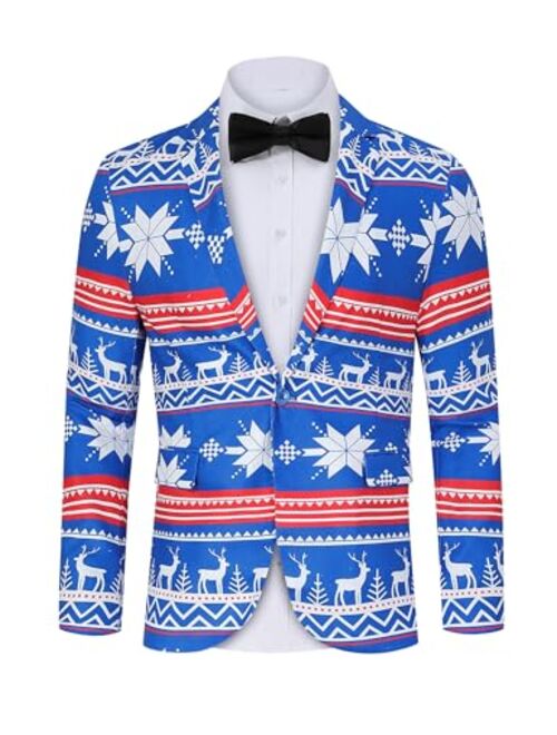 TURETRENDY Men's Christmas Blazer Jacket Xmas Funny Ugly Casual One Button Holiday Suit