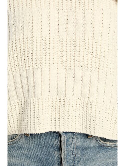 Lulus Perfectly Content Ivory Chenille Turtleneck Sweater