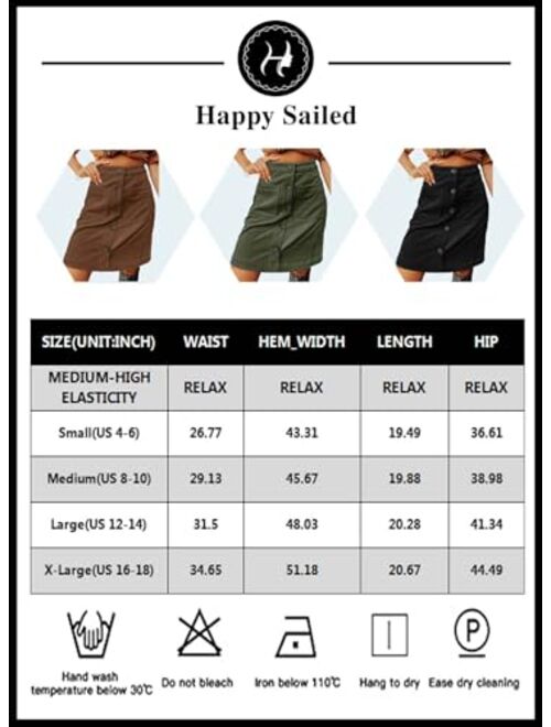 Happy Sailed Womens Corduroy Skirts Fall Winter High Waist Button Down A-line Short Mini Skirt with Pockets